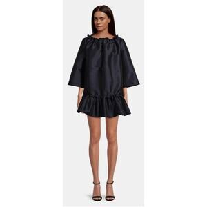 Kika Vargas Silk Chiara Day Dress in Navy
